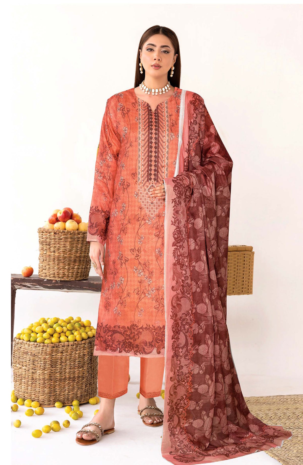 Zanera by Johra Printed Lawn Unstitched 3 Piece Suit - JH-1406 - JH25ZANR - Orange - Casual Collection