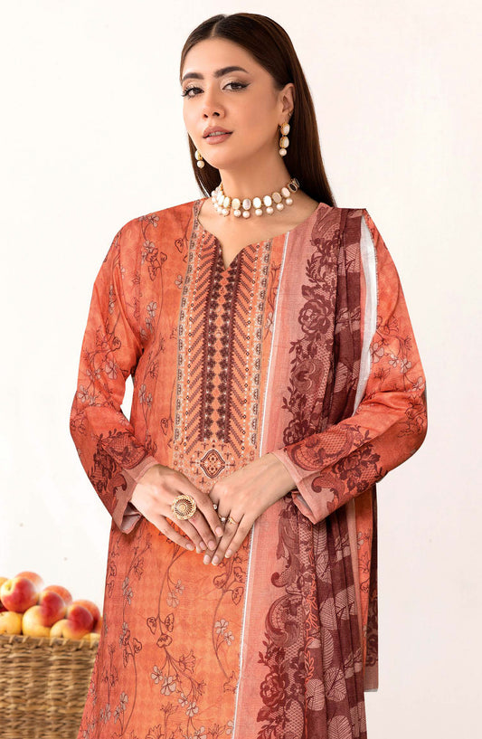 Zanera by Johra Printed Lawn Unstitched 3 Piece Suit - JH-1406 - JH25ZANR - Orange - Casual Collection