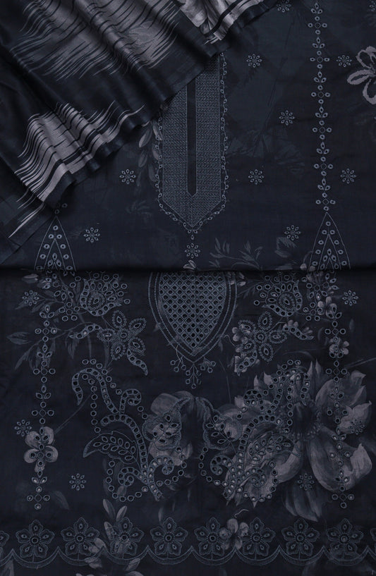 Zara by Amna Khadija Embroidered Lawn Unstitched 3 Piece Suit - Design-04 - AM26ZARA - Black - Summer Collection