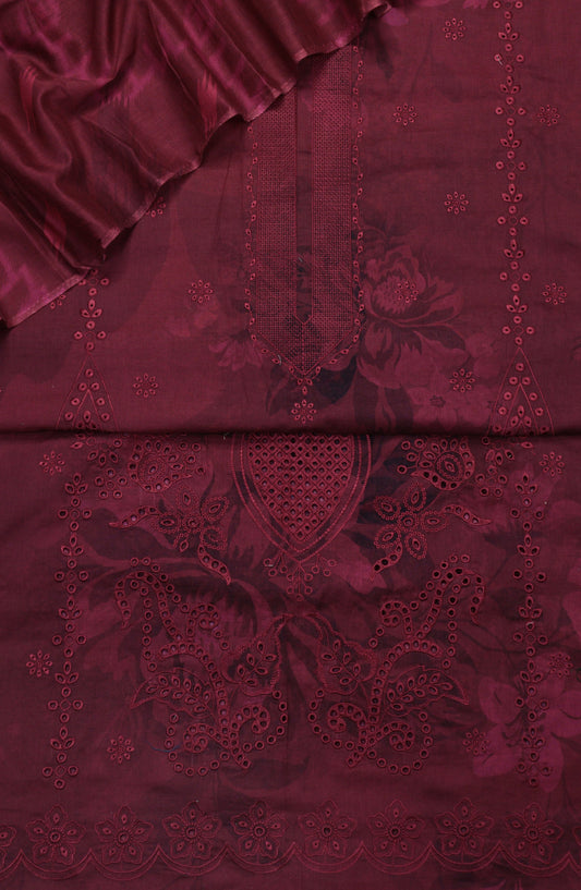 Zara by Amna Khadija Embroidered Lawn Unstitched 3 Piece Suit - Design-03 - AM26ZARA - Maroon - Summer Collection