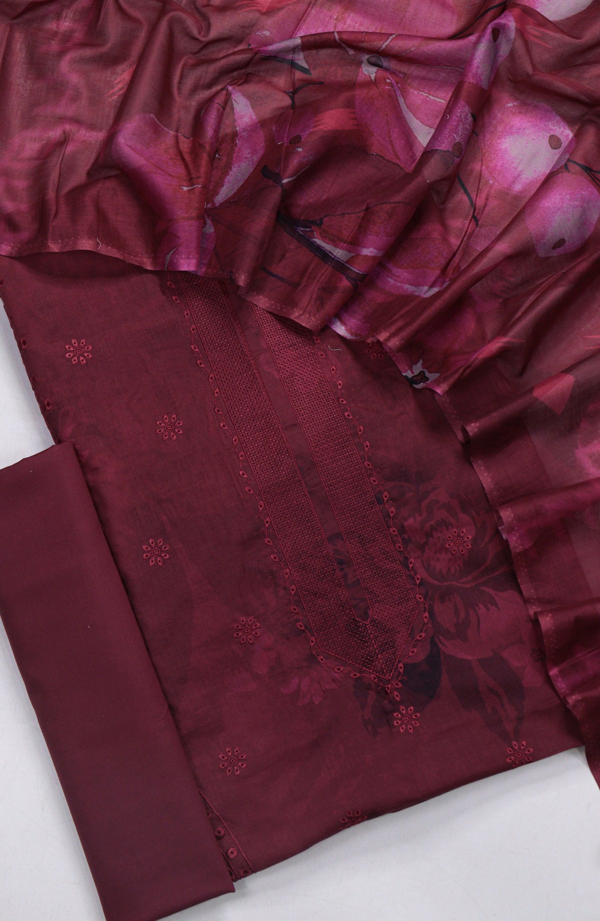 Zara by Amna Khadija Embroidered Lawn Unstitched 3 Piece Suit - Design-03 - AM26ZARA - Maroon - Summer Collection