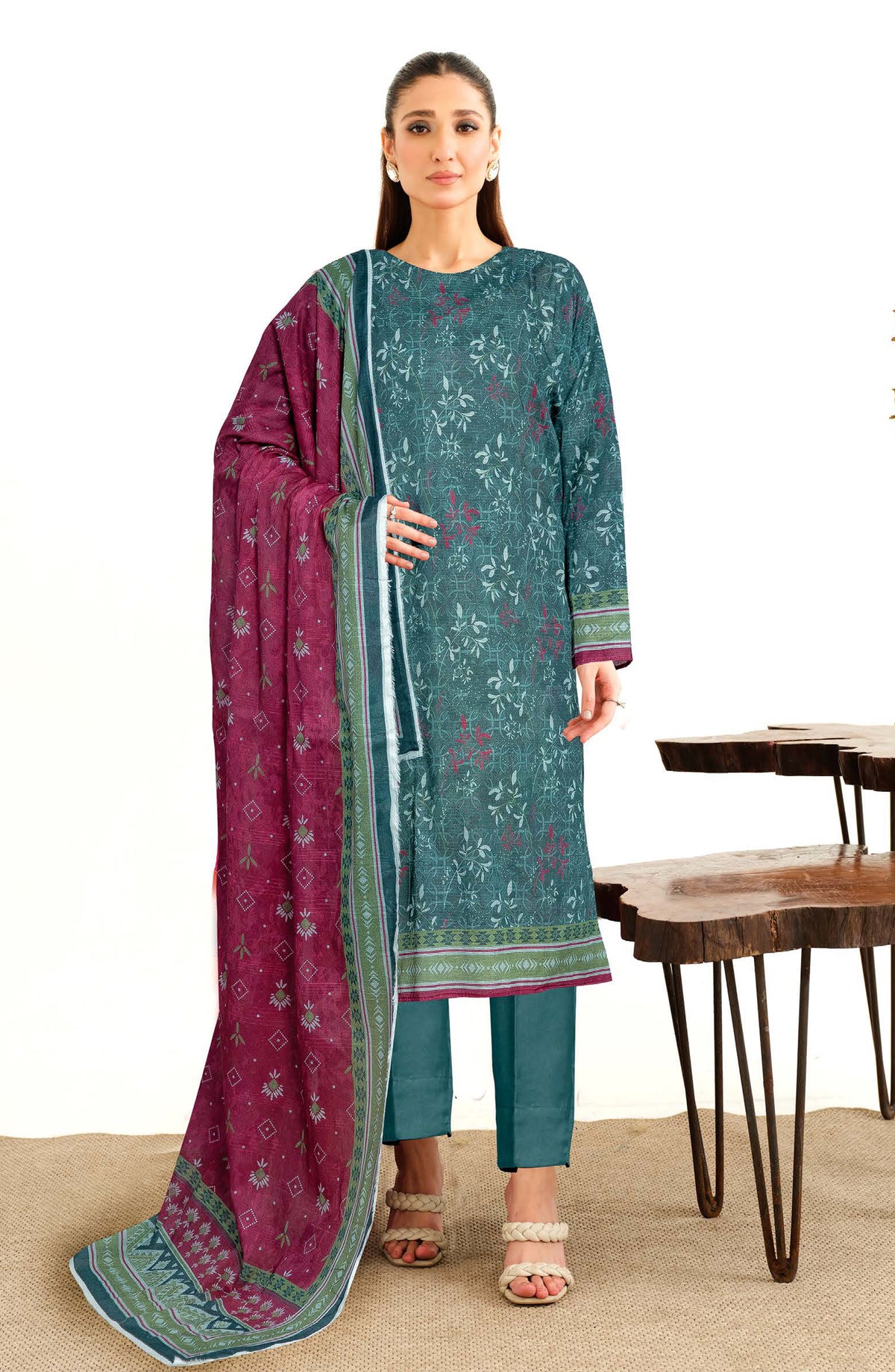 Zara by Johra Printed Lawn Unstitched 3 Piece Suit - JH-1488 - JH25ZARA - Teal - Casual Collection