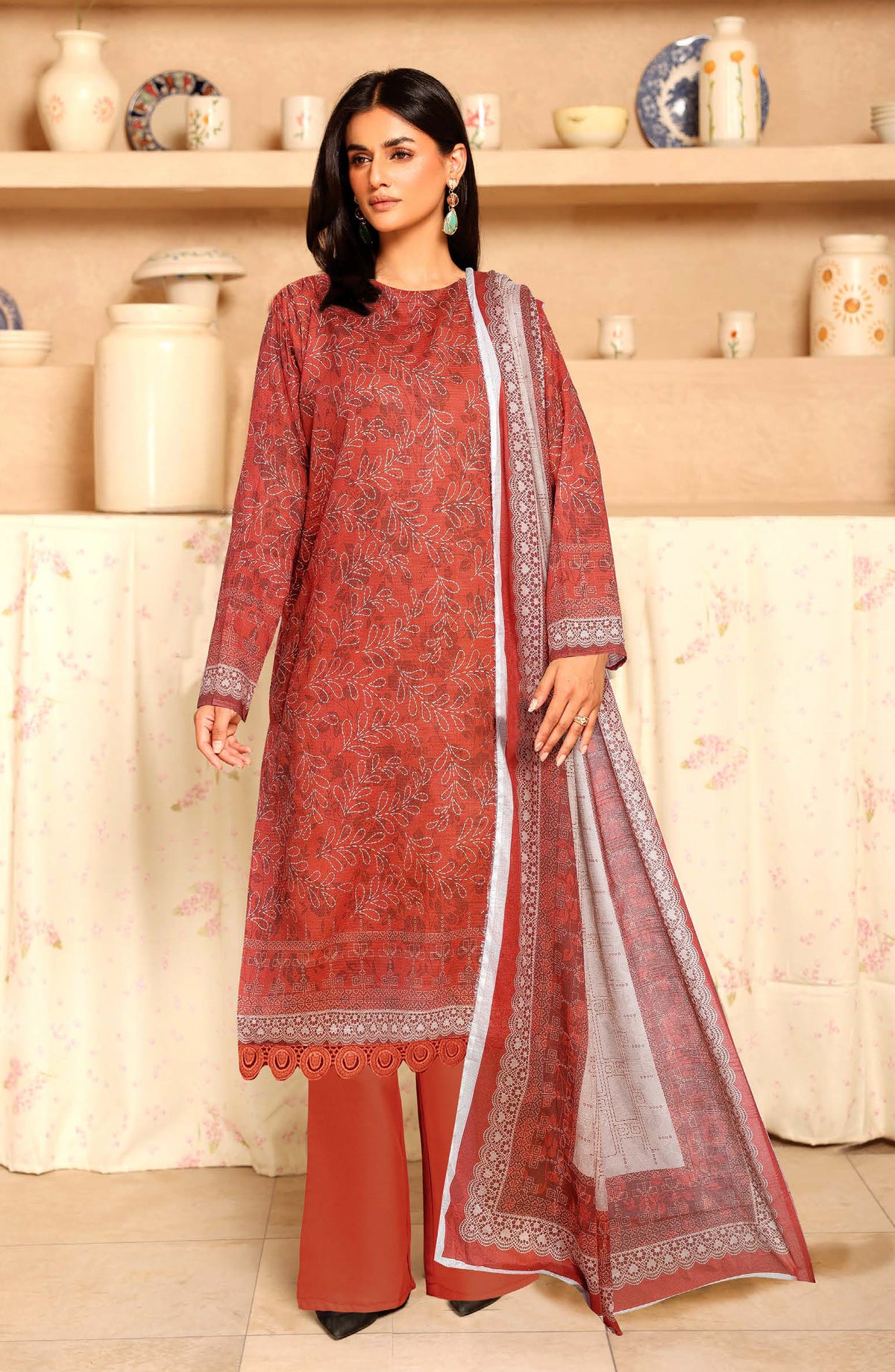 Zara by Johra Printed Lawn Unstitched 3 Piece Suit - JH-1487 - JH25ZARA - Red - Casual Collection