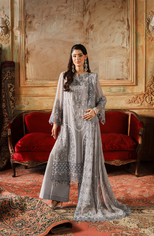 Zargul by Zebtan Embroidered Chiffon Unstitched 3 Piece Suit - ZG-06 - ZBT25ZRG - Grey - Formal Collection