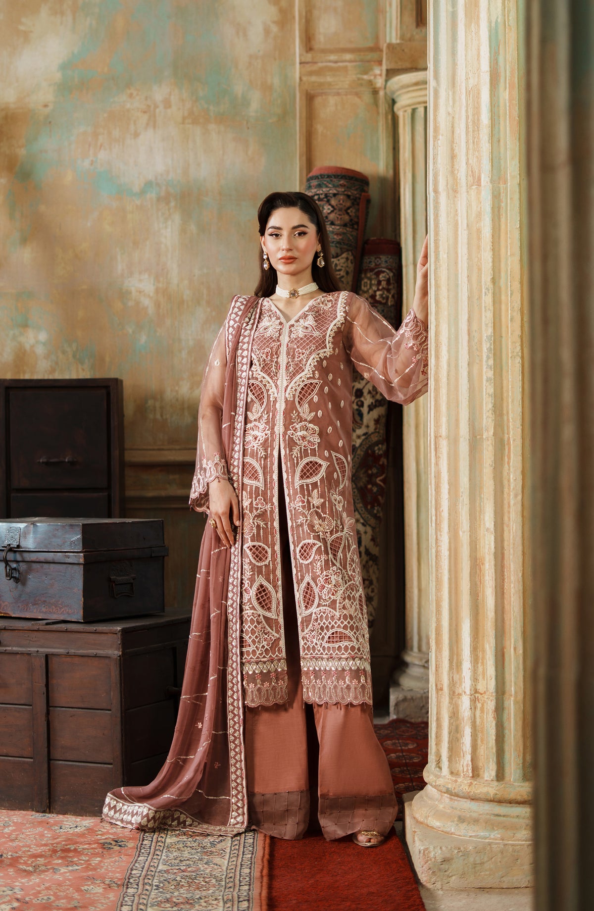 Zargul by Zebtan Embroidered Organza Unstitched 3 Piece Suit - ZG-08 - ZBT25ZRG - Peach - Formal Collection