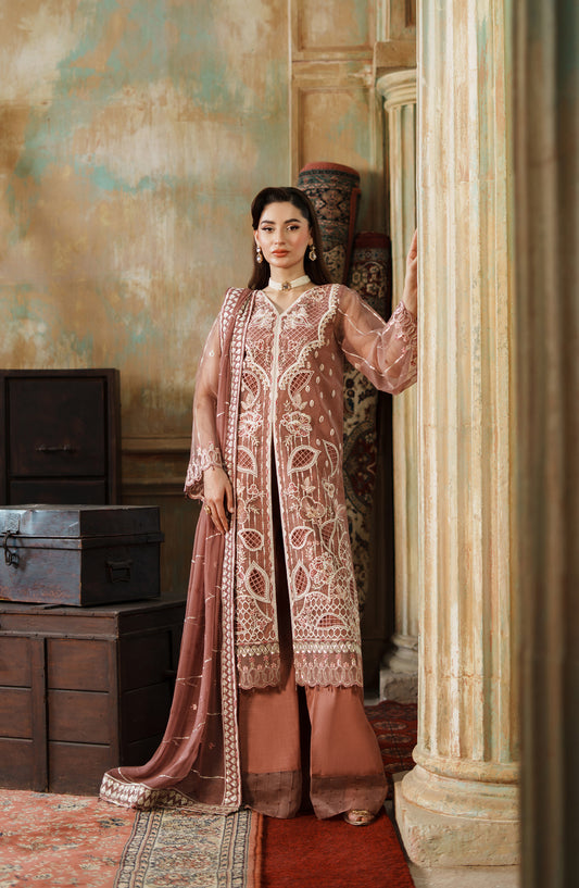 Zargul by Zebtan Embroidered Organza Unstitched 3 Piece Suit - ZG-08 - ZBT25ZRG - Peach - Formal Collection