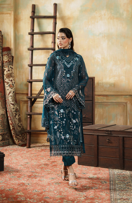 Zargul by Zebtan Embroidered Chiffon Unstitched 3 Piece Suit - ZG-07 - ZBT25ZRG - Green - Formal Collection