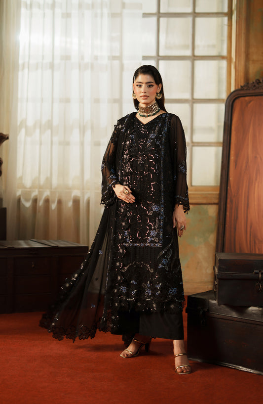 Zargul by Zebtan Embroidered Chiffon Unstitched 3 Piece Suit - ZG-02 - ZBT25ZRG - Black - Formal Collection