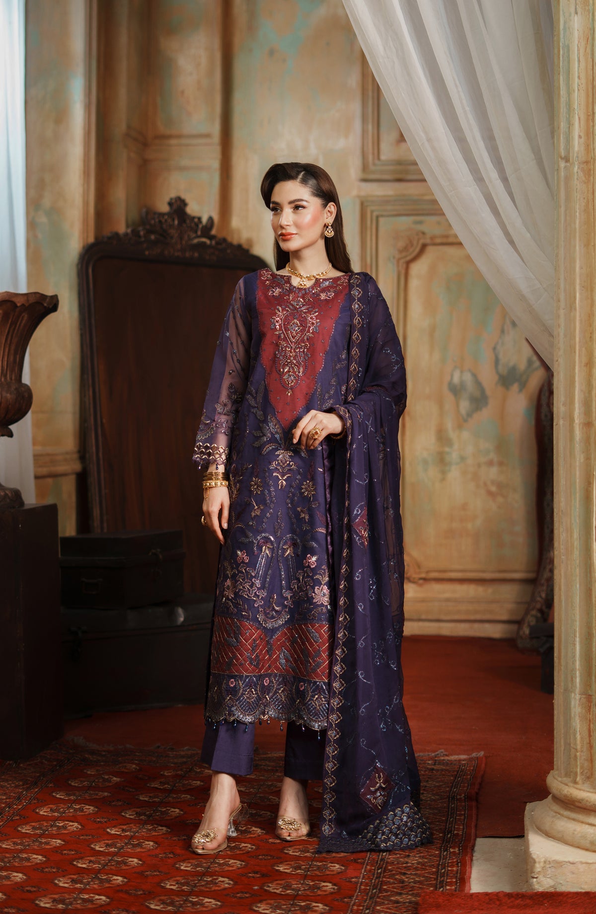 Zargul by Zebtan Embroidered Organza Unstitched 3 Piece Suit - ZG-04 - ZBT25ZRG - Blue - Formal Collection