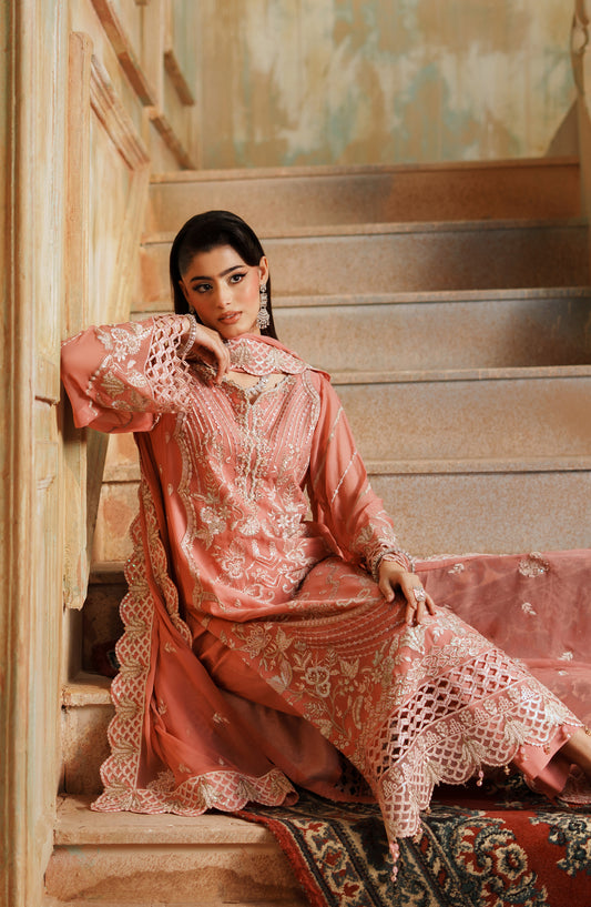 Zargul by Zebtan Embroidered Chiffon Unstitched 3 Piece Suit - ZG-03 - ZBT25ZRG - Pink - Formal Collection