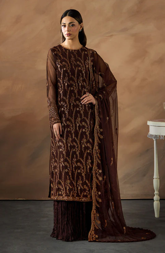 Dharkash by Zarif Embroidered Net Unstitched 3 Piece Suit - ZRF-DK-05 NAHID - ZRF26DR - Maroon - Formals Collection