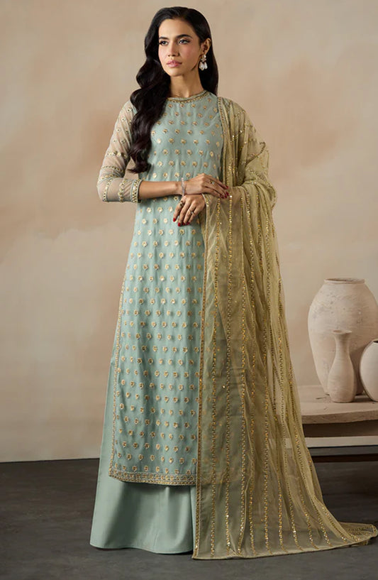 Dharkash by Zarif Embroidered Net Unstitched 3 Piece Suit - ZRF-DK-02 AZHARA - ZRF26DR - Blue - Formals Collection