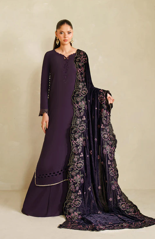 Zarif Exclusive Embroidered Raw Silk Unstitched 3 Piece Suit - ZRF-VS-04 - ZRF25ECL - Purple - Winter Collection