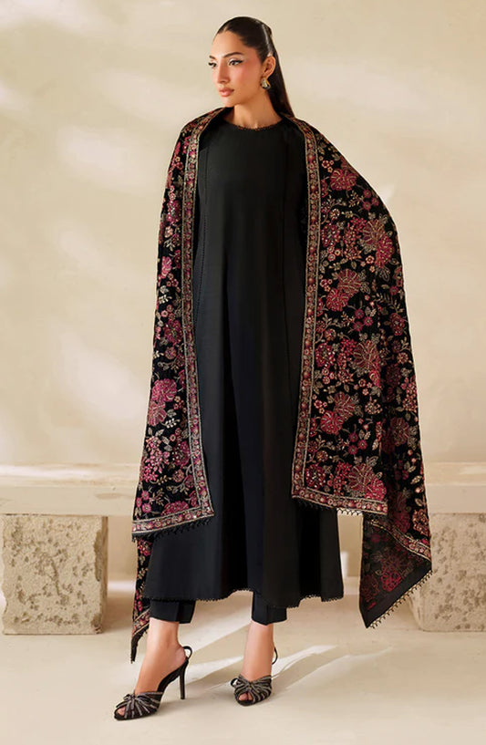 Zarif Exclusive Embroidered Raw Silk Unstitched 3 Piece Suit - ZRF-VS-03 - ZRF25ECL - Black - Winter Collection