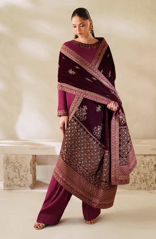 Zarif Exclusive Embroidered Raw Silk Unstitched 3 Piece Suit - ZRF-VS-02 - ZRF25ECL - Pink - Winter Collection