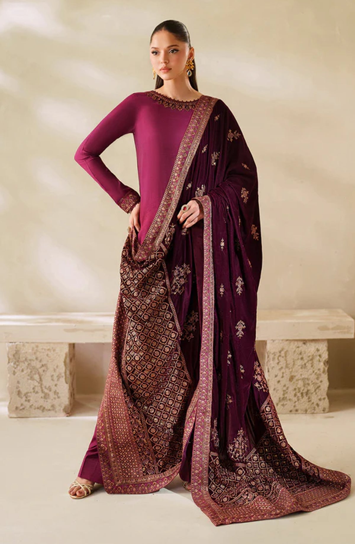 Zarif Exclusive Embroidered Raw Silk Unstitched 3 Piece Suit - ZRF-VS-02 - ZRF25ECL - Pink - Winter Collection