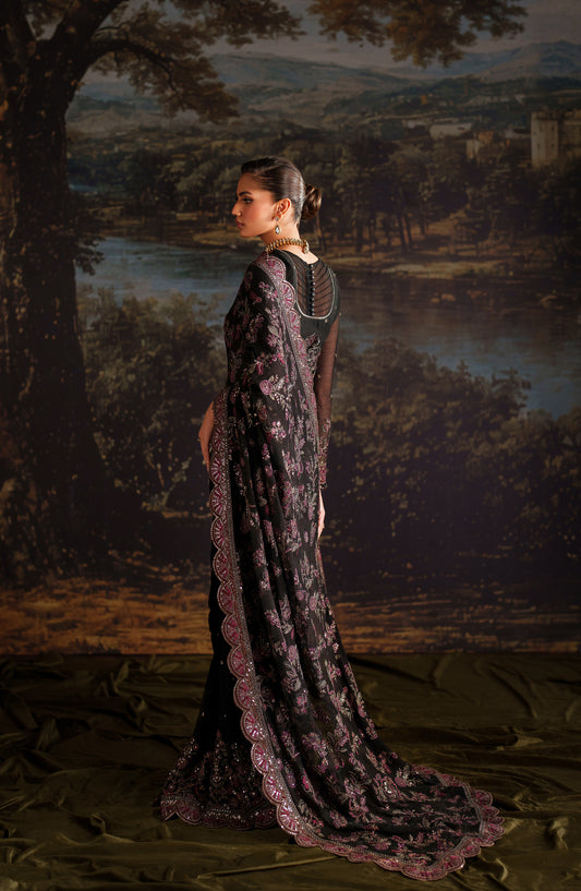 Zarif Premium Embroidered Chiffon Unstitched 3 Piece Suit - ZRF-PRC-04 VICTORIA - ZRF25PRC - Black - Festive Collection