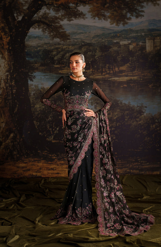 Zarif Premium Embroidered Chiffon Unstitched 3 Piece Suit - ZRF-PRC-04 VICTORIA - ZRF25PRC - Black - Festive Collection