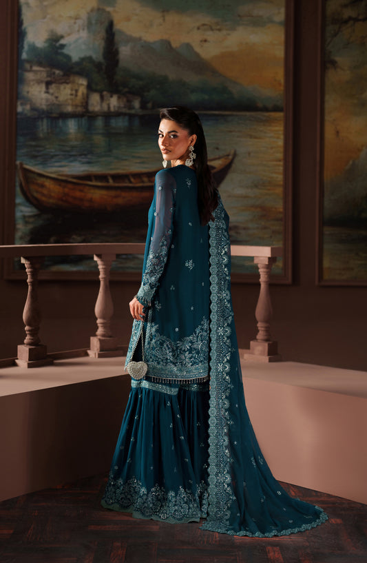 Zarif Premium Embroidered Chiffon Unstitched 3 Piece Suit - ZRF-PRC-03 KATE - ZRF25PRC - Blue - Festive Collection