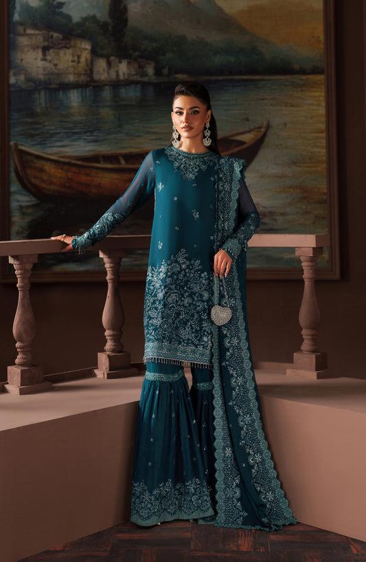 Zarif Premium Embroidered Chiffon Unstitched 3 Piece Suit - ZRF-PRC-03 KATE - ZRF25PRC - Blue - Festive Collection