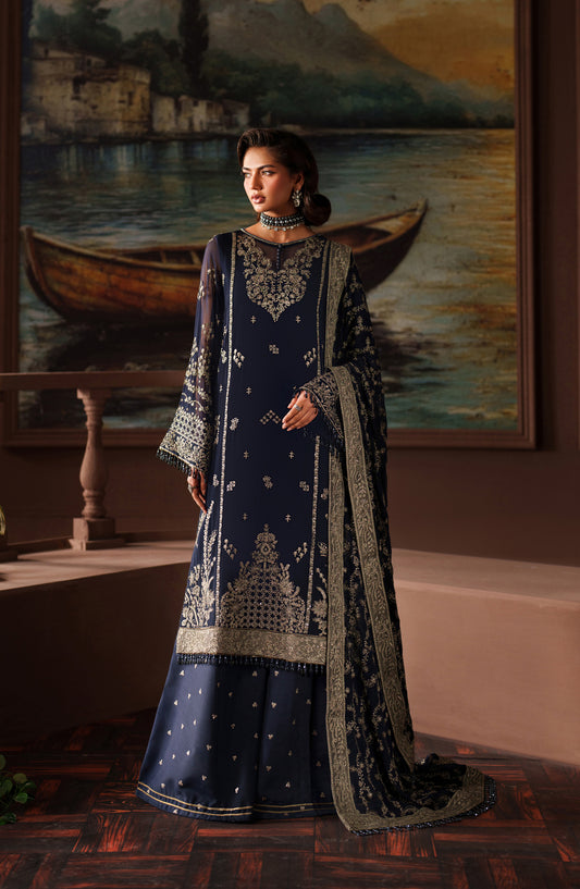 Zarif Premium Embroidered Chiffon Unstitched 3 Piece Suit - ZRF-PRC-06 FELICIA - ZRF25PRC - Blue - Festive Collection