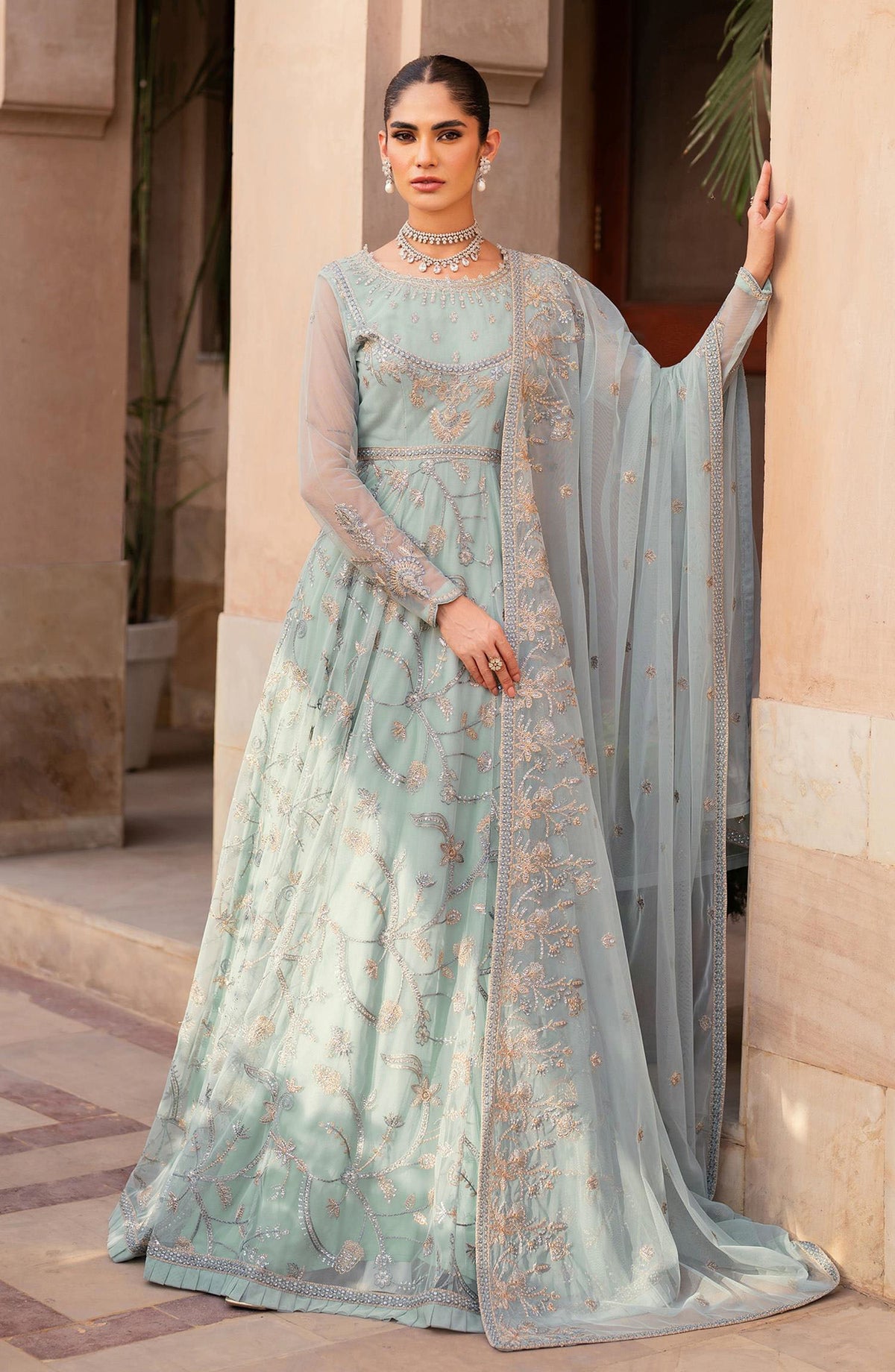 Sahiba by Zarif Luxury Embroidered Net Unstitched 3 Piece Suit - ZRF25SHB - UNST-SBA-06 INEESA - Blue - Festive Collection