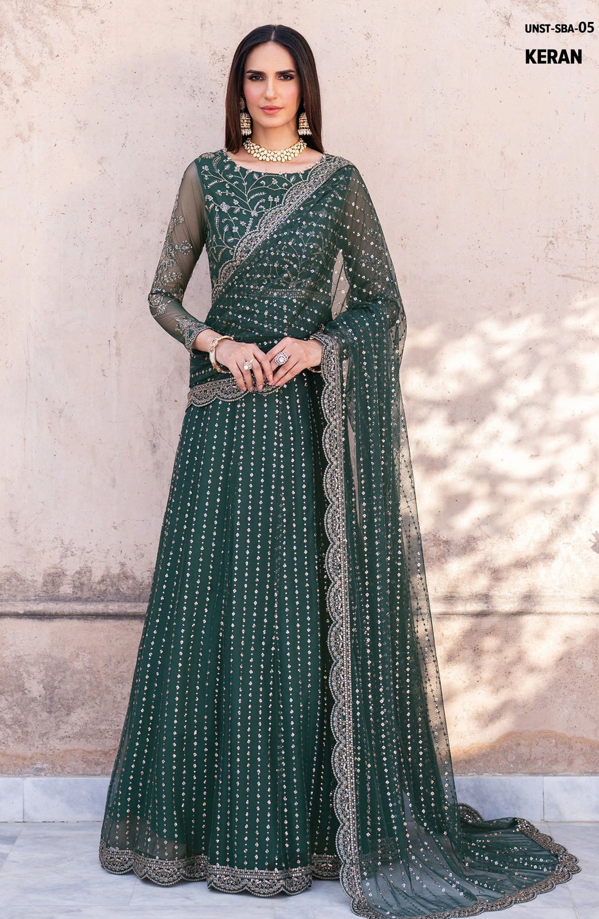 Sahiba by Zarif Luxury Embroidered Net Unstitched 3 Piece Suit - ZRF25SHB - UNST-SBA-05 KERAN - Green - Festive Collection