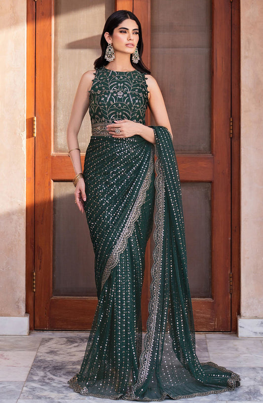 Sahiba by Zarif Luxury Embroidered Net Unstitched 3 Piece Suit - ZRF25SHB - UNST-SBA-05 KERAN - Green - Festive Collection