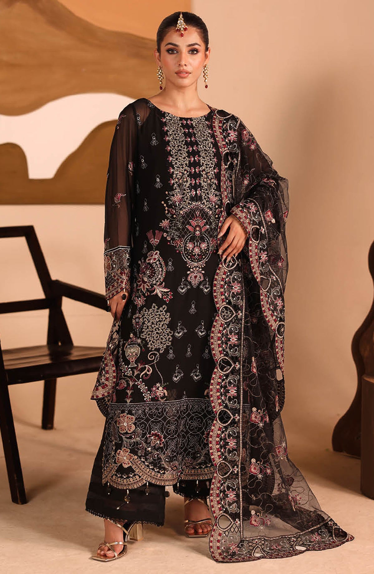 Kashish by Ramsha Luxury Embroidered Chiffon Unstitched 3 Piece Suit - RM25KSH - K-304 - Black - Festive Collection