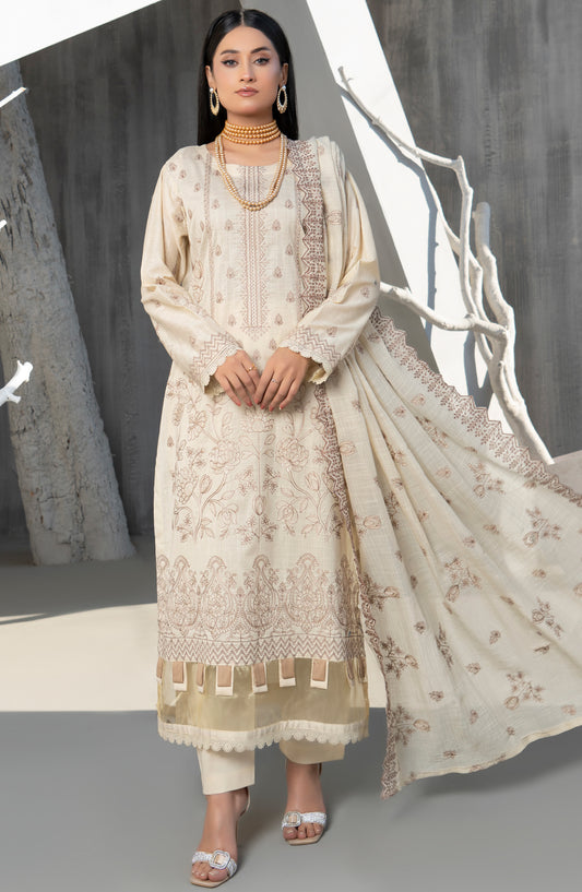Zarmeesh by Al Karim Embroidered Slub Unstitched 3 Piece Suit - D-05 - AK26ZRM - Fawn - Summer Collection
