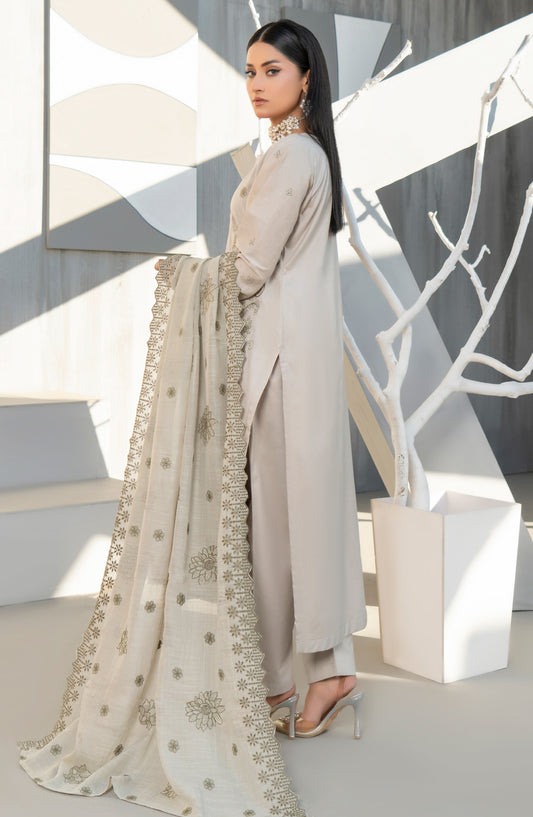 Zarmeesh by Al Karim Embroidered Slub Unstitched 3 Piece Suit - D-04 - AK26ZRM - Grey - Summer Collection