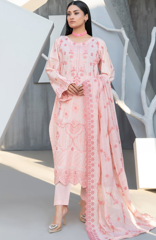 Zarmeesh by Al Karim Embroidered Slub Unstitched 3 Piece Suit - D-02 - AK26ZRM - Pink - Summer Collection