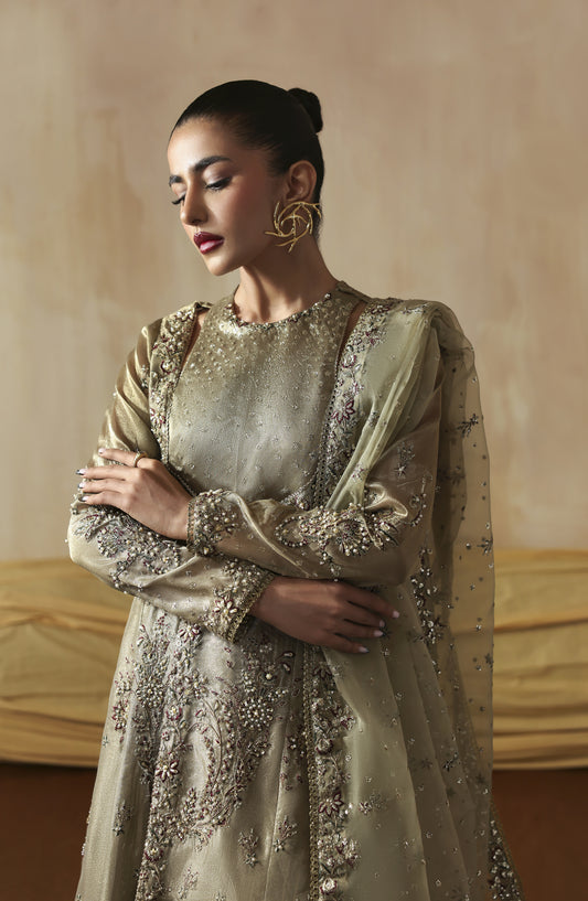 Zarposh Jahanara Embroidered Indian Tissue Unstitched 3 Piece Suit - Areezah - ZRP25JHN - Green - Festive Collection