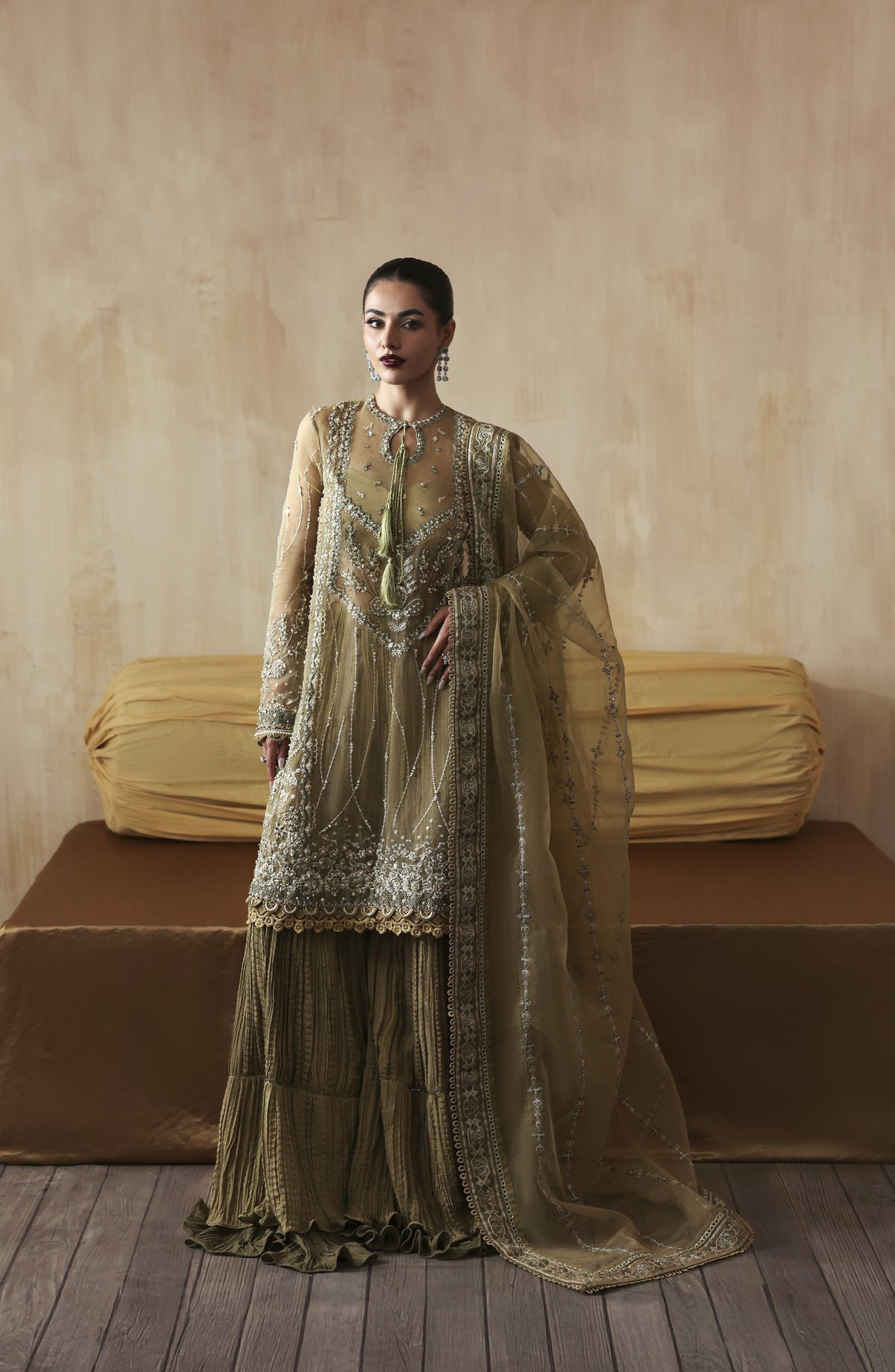 Zarposh Jahanara Embroidered Organza Unstitched 3 Piece Suit - Zarqash - ZRP25JHN - Green - Festive Collection