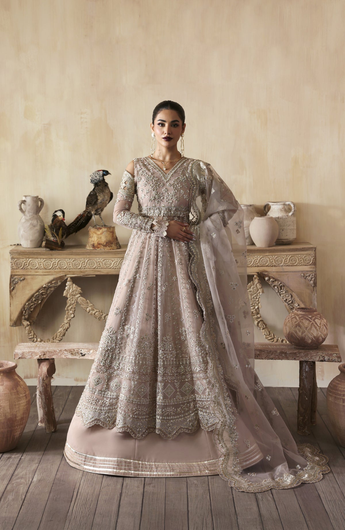 Zarposh Jahanara Embroidered Organza Unstitched 3 Piece Suit - Nure - ZRP25JHN - Purple - Festive Collection