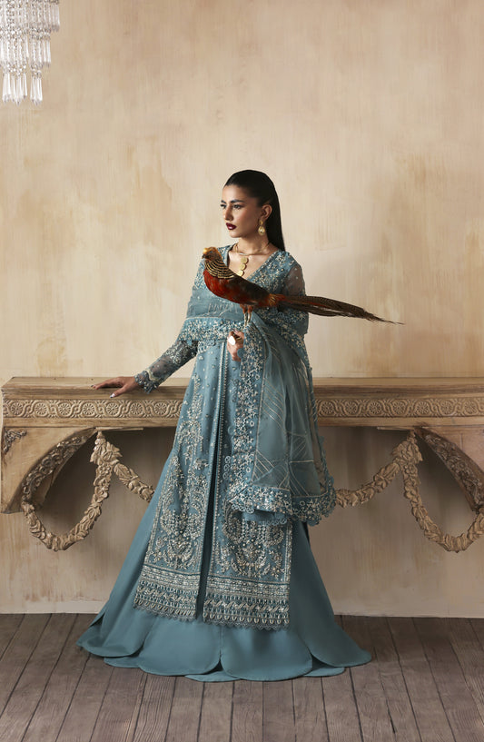 Zarposh Jahanara Embroidered Organza Unstitched 3 Piece Suit - Amyra - ZRP25JHN - Blue - Festive Collection