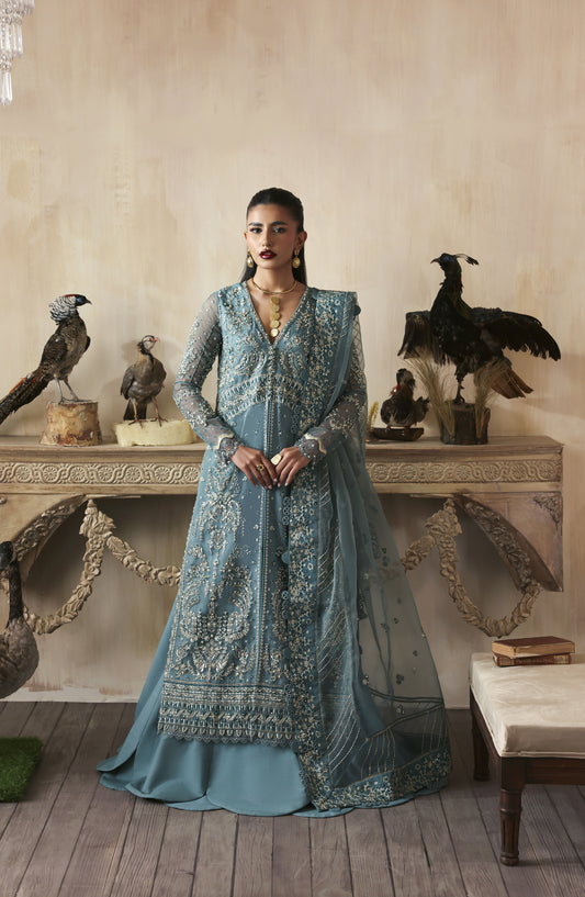 Zarposh Jahanara Embroidered Organza Unstitched 3 Piece Suit - Amyra - ZRP25JHN - Blue - Festive Collection