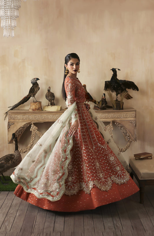 Zarposh Jahanara Embroidered Organza Unstitched 3 Piece Suit - Mahgul - ZRP25JHN - Orange - Festive Collection