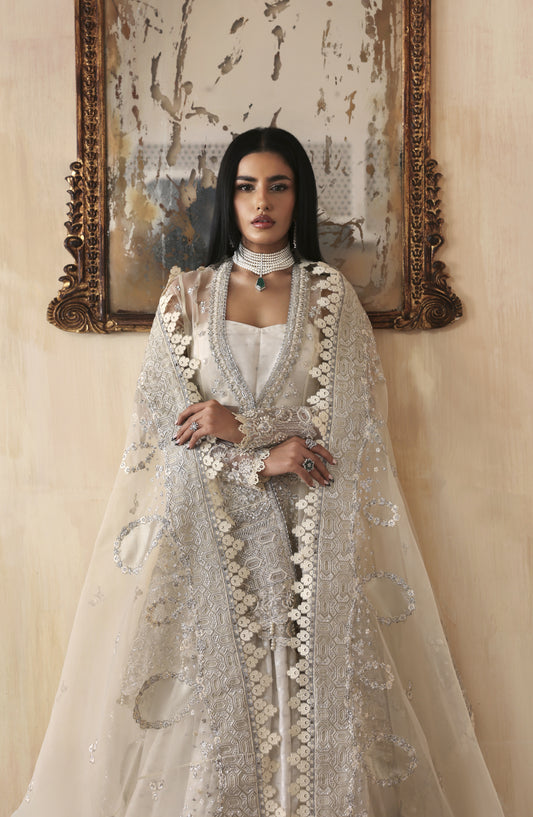 Zarposh Jahanara Embroidered Organza Unstitched 3 Piece Suit - Zaunisa - ZRP25JHN - White - Festive Collection