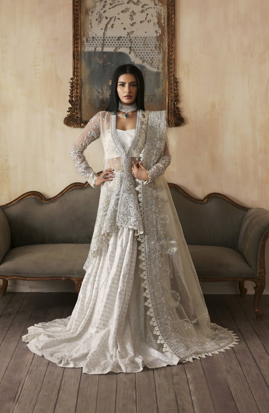 Zarposh Jahanara Embroidered Organza Unstitched 3 Piece Suit - Zaunisa - ZRP25JHN - White - Festive Collection
