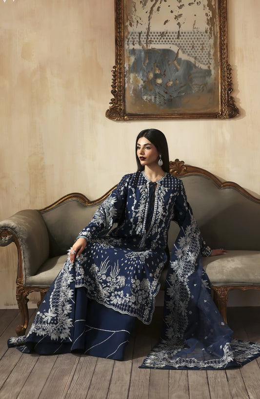 Zarposh Jahanara Embroidered Raw Silk Unstitched 3 Piece Suit - Inara - ZRP25JHN - Blue - Festive Collection