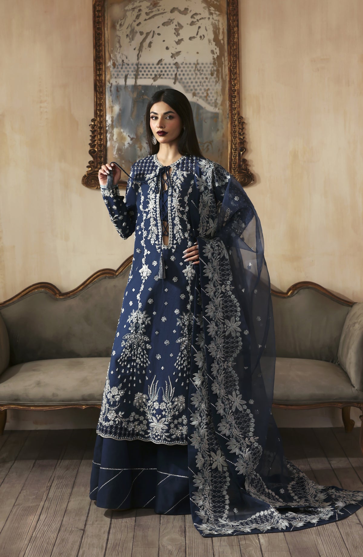 Zarposh Jahanara Embroidered Raw Silk Unstitched 3 Piece Suit - Inara - ZRP25JHN - Blue - Festive Collection