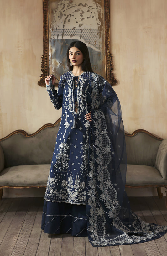 Zarposh Jahanara Embroidered Raw Silk Unstitched 3 Piece Suit - Inara - ZRP25JHN - Blue - Festive Collection