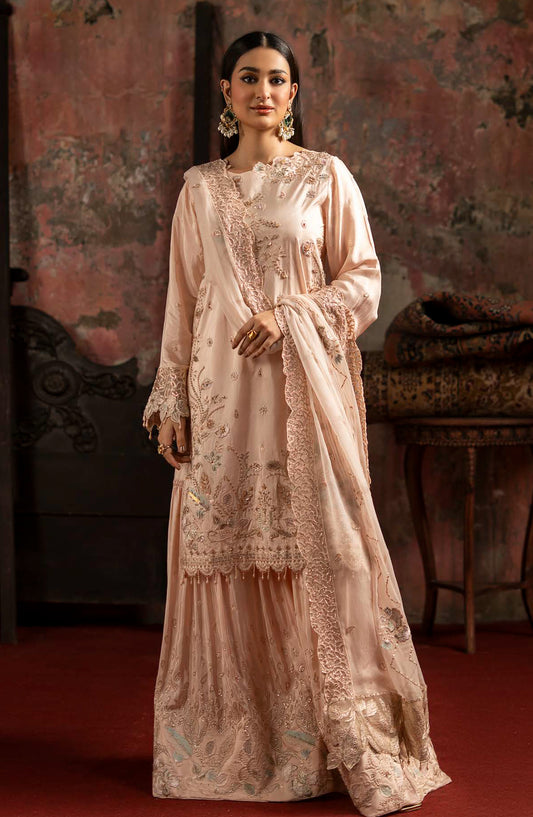 Zarqon by Zebtan Embroidered Tassal Silk Unstitched 3 Piece Suit - ZQ-08 - ZBT25ZQ - Peach - Luxury Collection