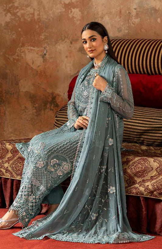 Zarqon by Zebtan Embroidered Chiffon Unstitched 3 Piece Suit - ZQ-07 - ZBT25ZQ - Blue - Luxury Collection