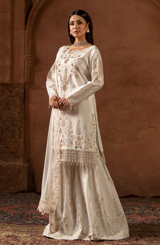 Zarqon by Zebtan Embroidered Tassal Silk Unstitched 3 Piece Suit - ZQ-06 - ZBT25ZQ - Off White - Luxury Collection