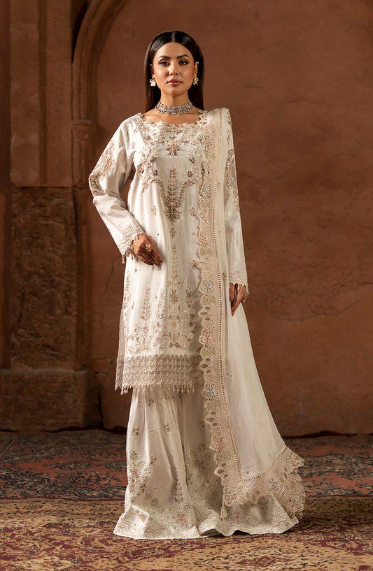 Zarqon by Zebtan Embroidered Tassal Silk Unstitched 3 Piece Suit - ZQ-06 - ZBT25ZQ - Off White - Luxury Collection