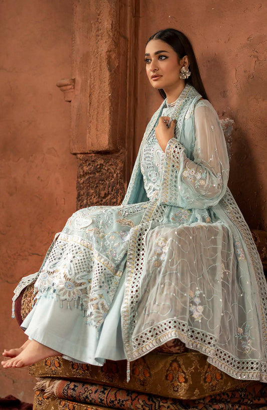 Zarqon by Zebtan Embroidered Chiffon Unstitched 3 Piece Suit - ZQ-05 - ZBT25ZQ - Light Blue - Luxury Collection
