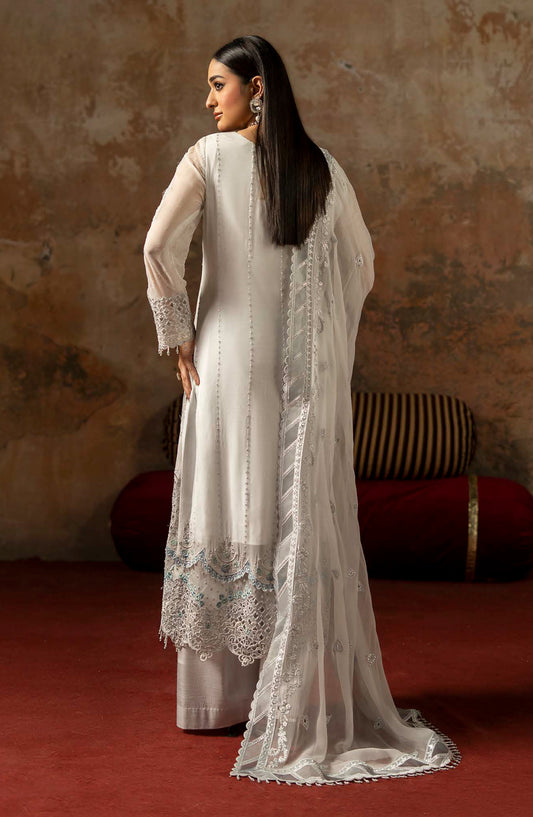Zarqon by Zebtan Embroidered Chiffon Unstitched 3 Piece Suit - ZQ-04 - ZBT25ZQ - Grey - Luxury Collection