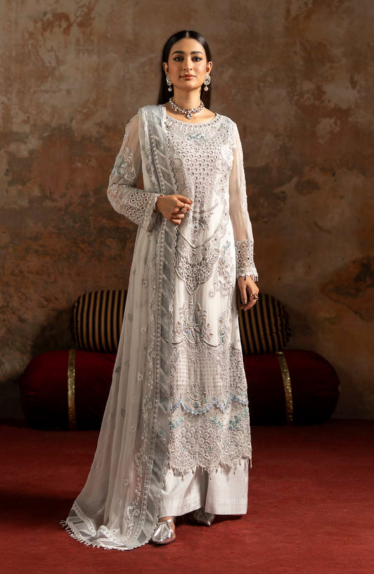 Zarqon by Zebtan Embroidered Chiffon Unstitched 3 Piece Suit - ZQ-04 - ZBT25ZQ - Grey - Luxury Collection